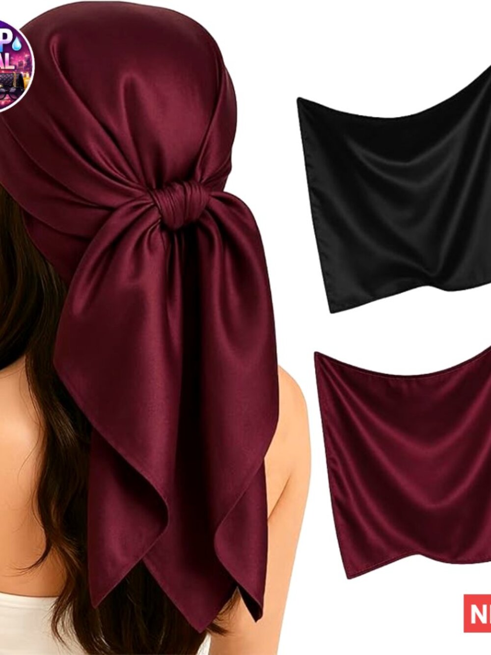 Satin Head Scarf 2 Pack 35 Inch Square Scarf Sleeping Hair Wrap